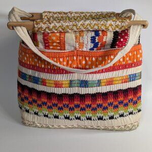 Vintage Toby Weston Tapestry Handbag Purse Shoulder Bag Rainbow Aztec Multicolor
